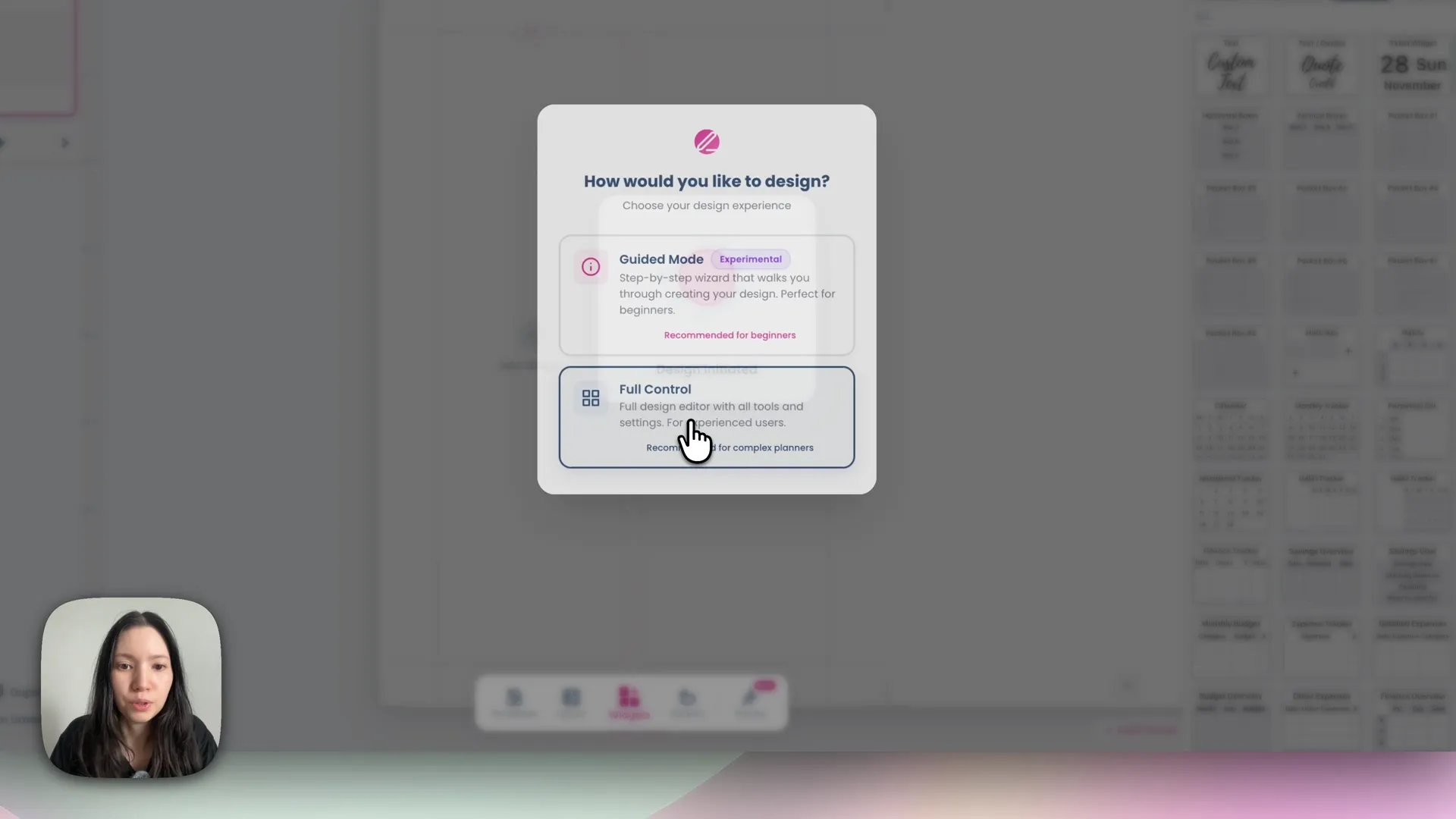 A new Full Control project open at A5 size, showing the left and right page spread