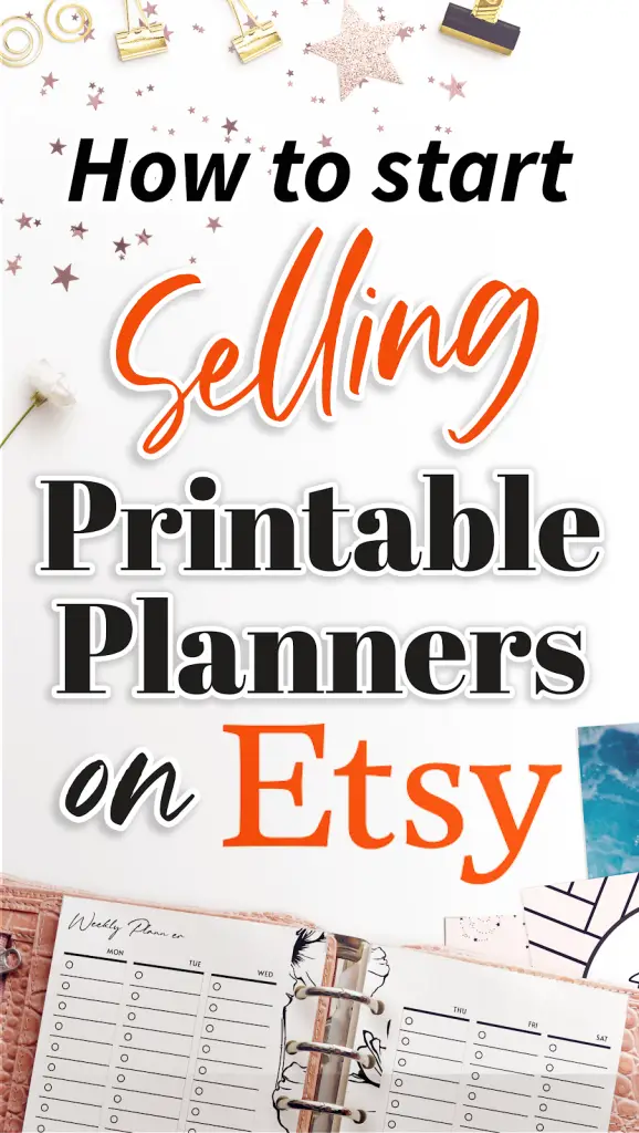 A how-to graphic on getting started selling printable planners in an Etsy shop