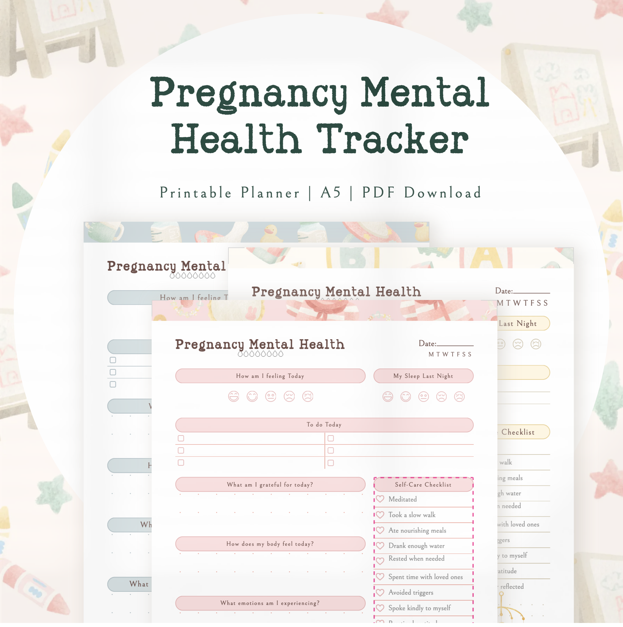 A printable pregnancy and mental health tracker page for logging week by week
