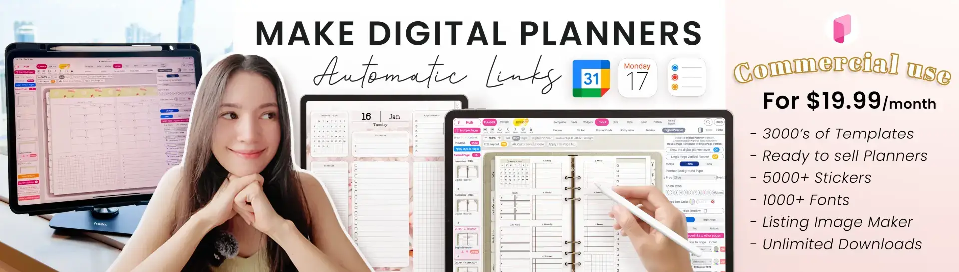 A digital planner of the kind built in Planify Pro with automatic page linking
