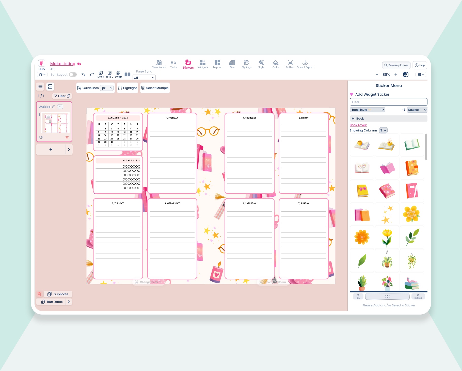 A custom planner built online with the Planify Pro planner maker