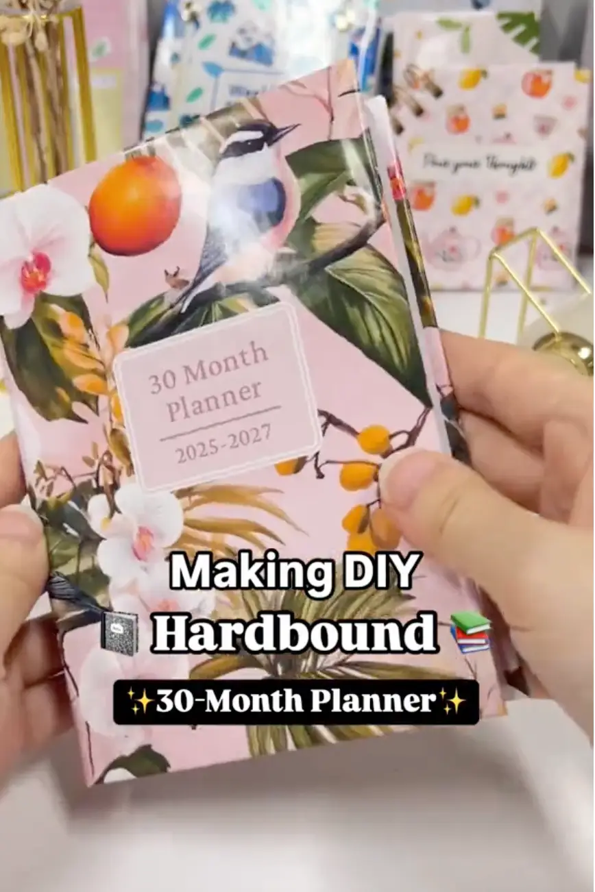 Finished DIY hardbound 30-month planner with a printed hard cover and glued spine
