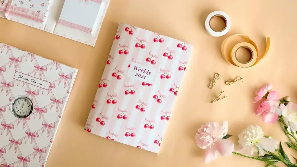 A handmade weekly planner journal booklet made from printed pages