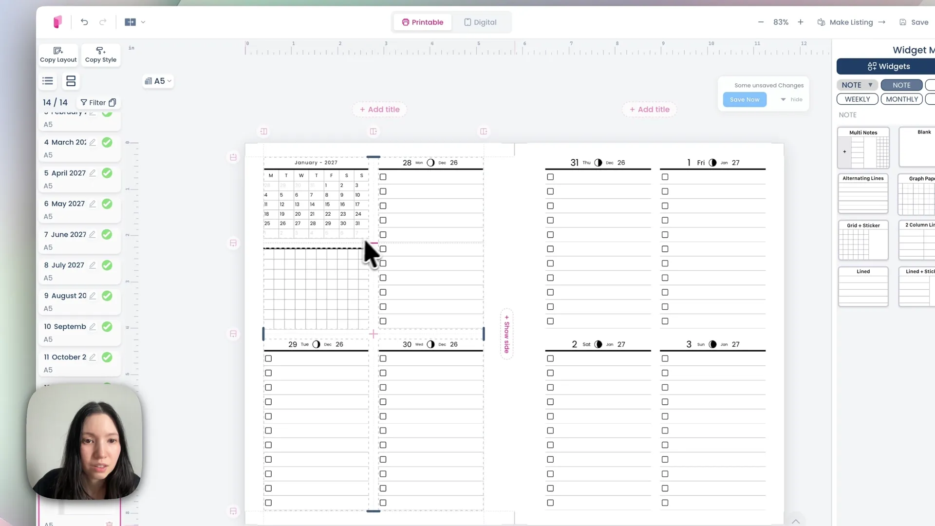 Duplicating the weekly spread 51 times to build all 52 weeks of 2027