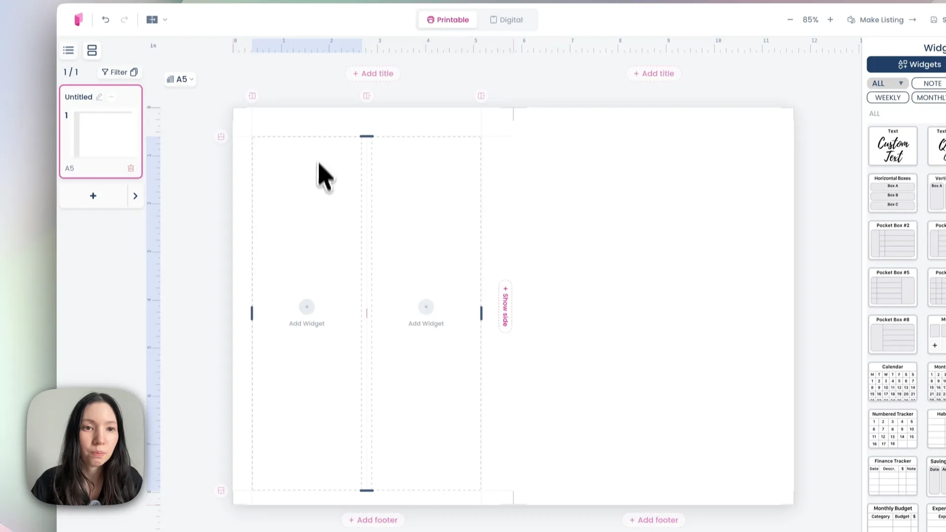 The Layout Padding panel showing numeric margin values for a binder-bound planner