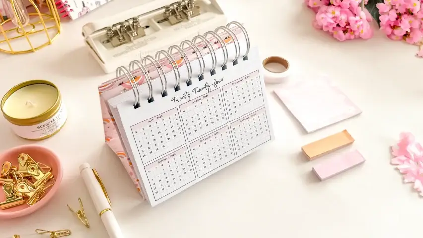 A handmade 2025 daily desk planner, the finished make from this DIY tutorial