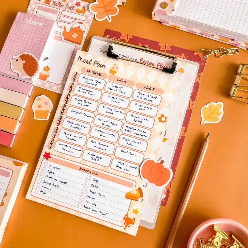 A "Hello Fall" meal plan page used for Thanksgiving week planning