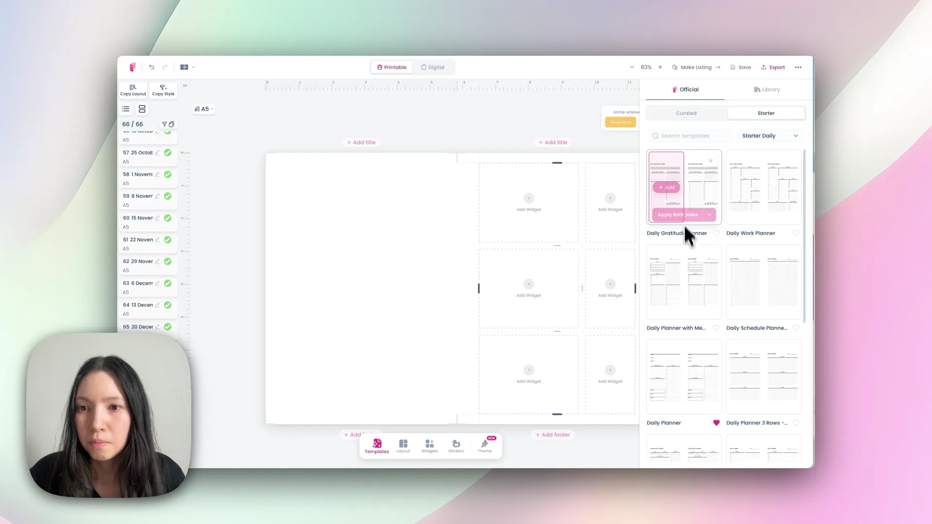 The Starter Daily dated template gallery in Planify Pro