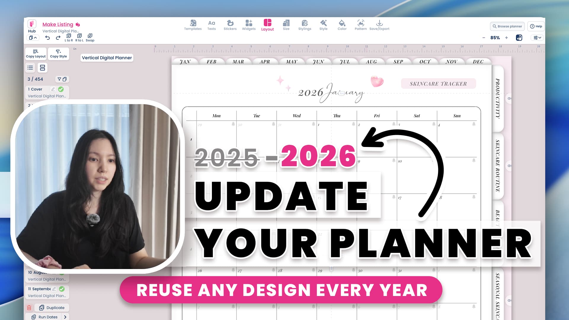 A planner being updated to a new year's dates in Planify Pro