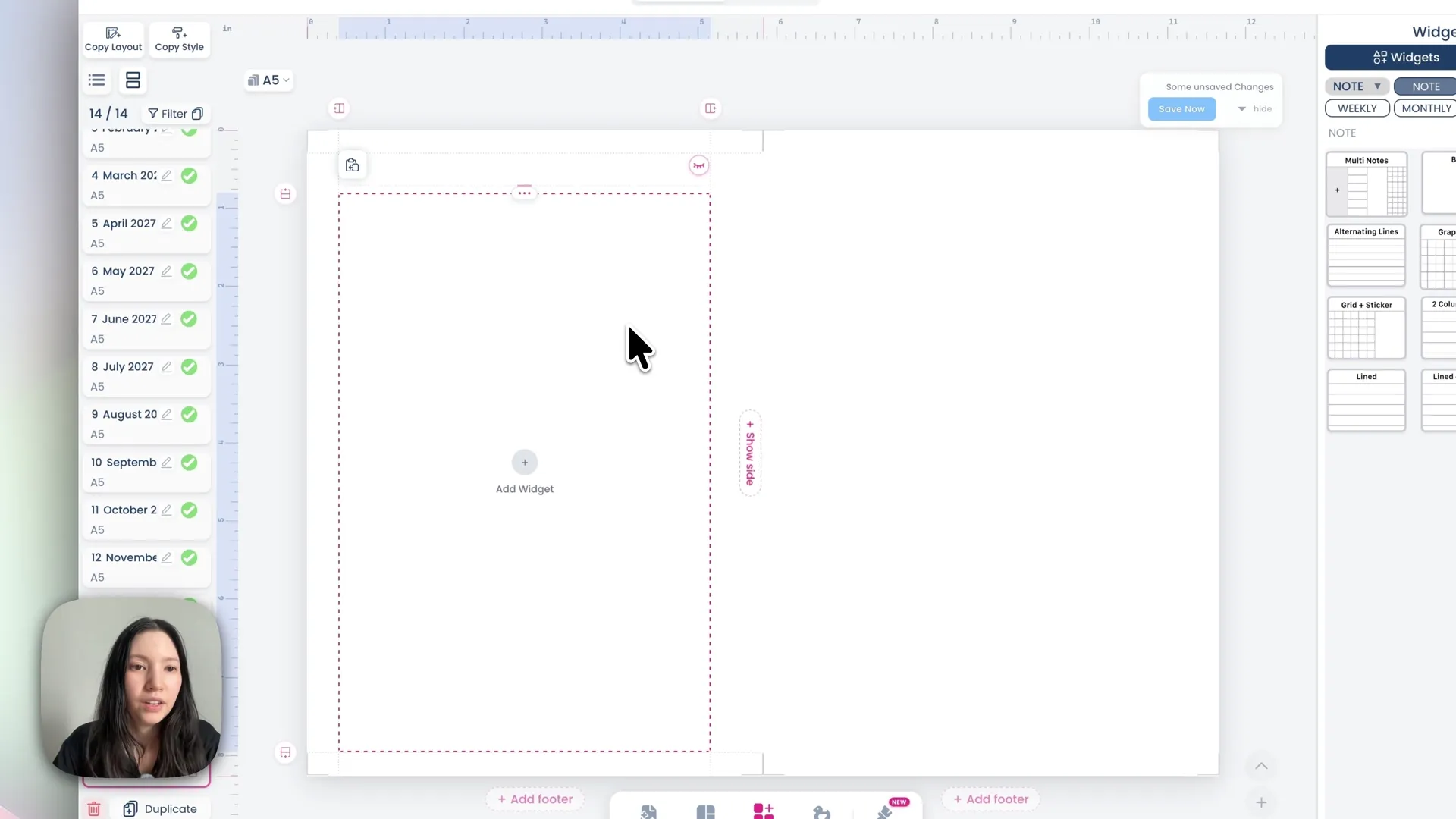 A blank weekly spread split into four widget boxes on each page