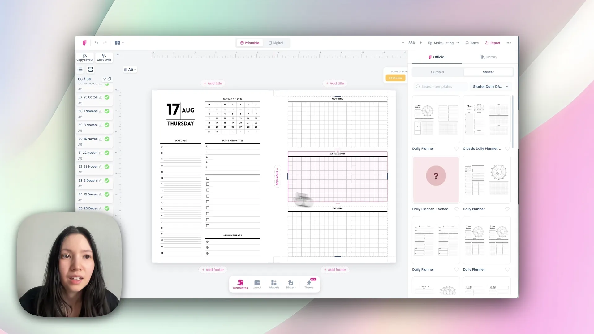 Using copy left to right to turn a two-page daily spread into one day per page