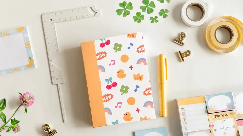 Finished DIY lay-flat sketchbook with a custom printed cover