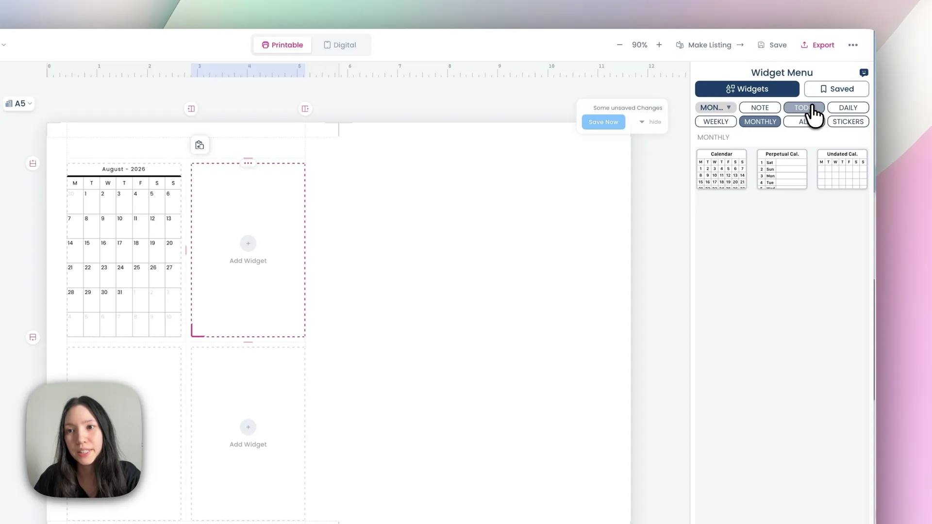 A to-do list widget with checkbox bullets selected in the widget menu