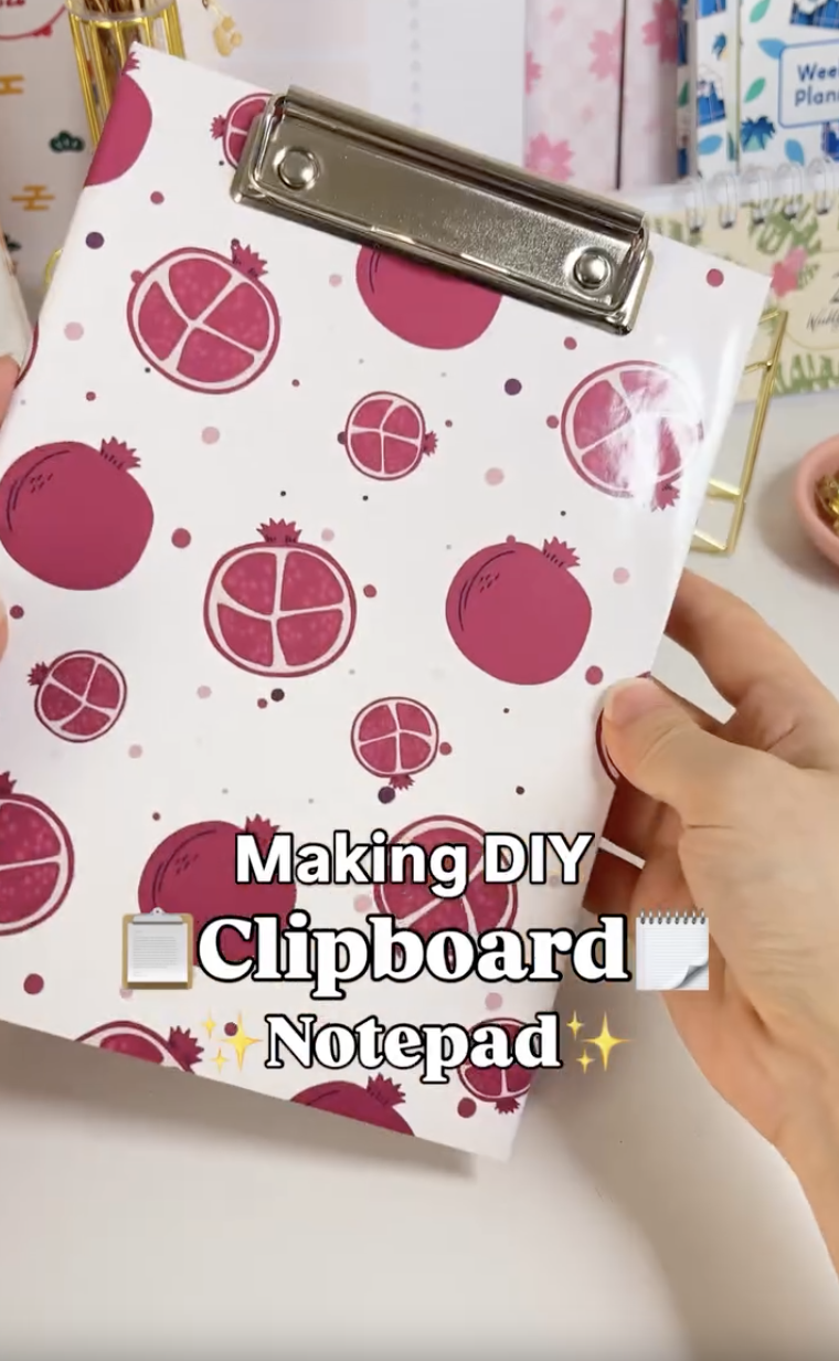 Finished DIY clipboard notepad with a clip on the front and a refillable pad inside
