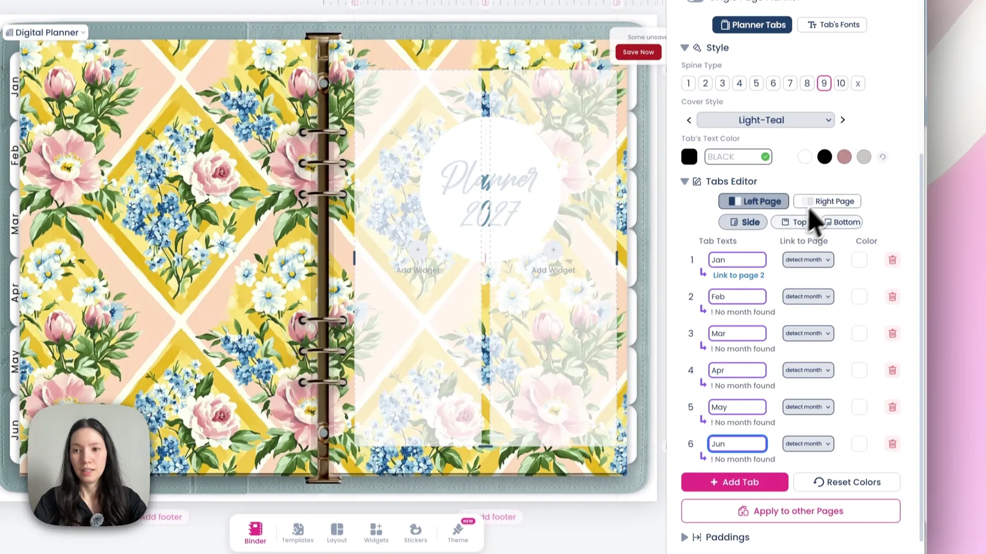 Digital planner tabs labelled January to June down the side of the binder