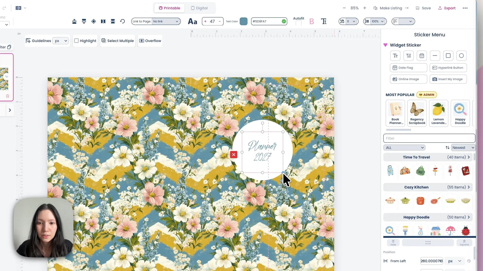 Finished 2027 planner cover with a patterned background, circle backing shape and title text