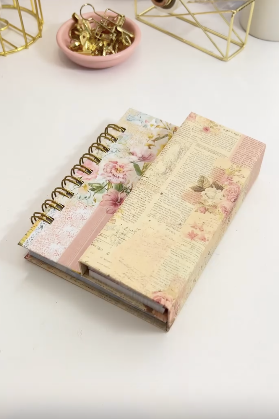 Finished DIY wingfold journal open with tear-off notepads on both folding wings