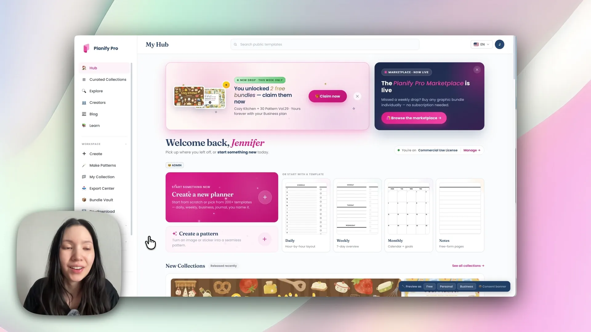 The Create button on the Planify Pro dashboard, used to start a new 2027 planner project
