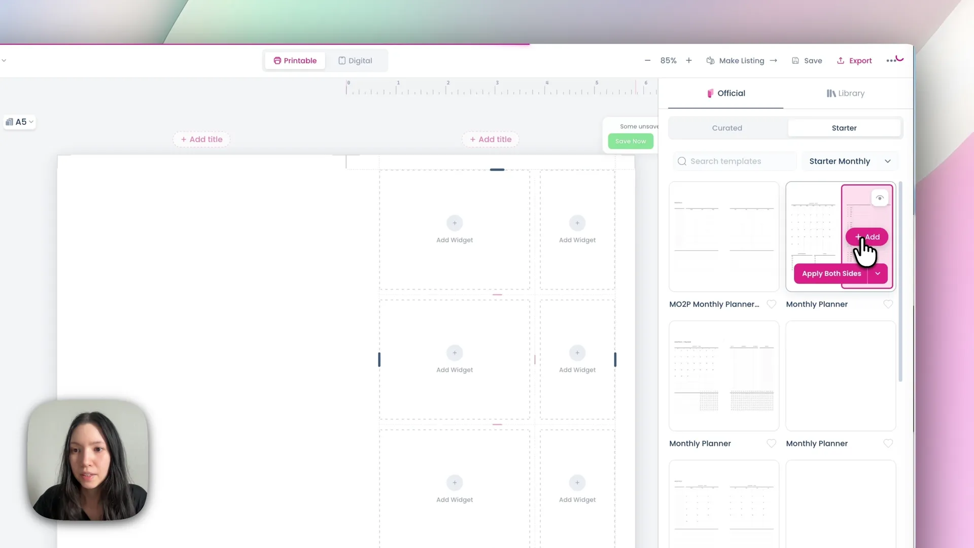 The Starter Monthly template gallery in Planify Pro