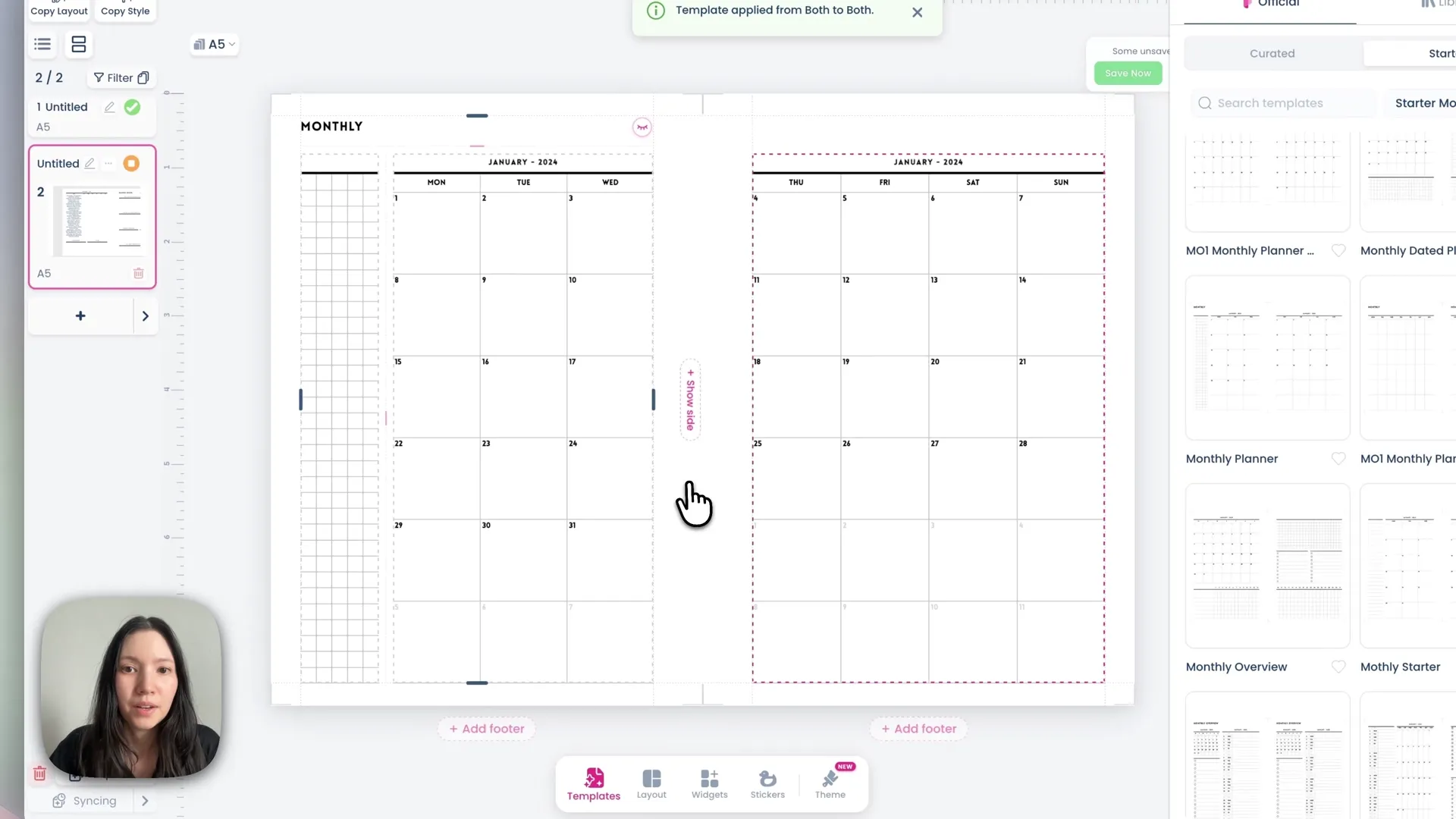 Setting the monthly calendar year to 2027 with the moon phase option enabled